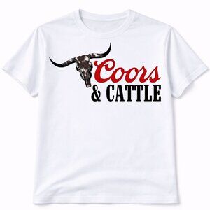 Coors Bull Skull Custom Graphic T Shirt Trendy Boutique Style Tee Womens White